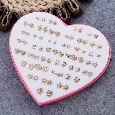 DIVINE Unique 36 Pairs of Golden Plated Mix design Earrings & Studs for Girls, Women. Plastic Stud Earring