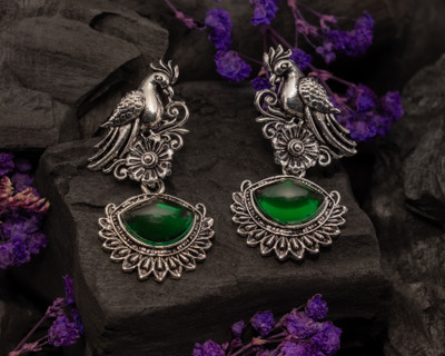 YOGINI JEWELS Royal Peacock Stone Earrings Moonstone Brass Stud Earring