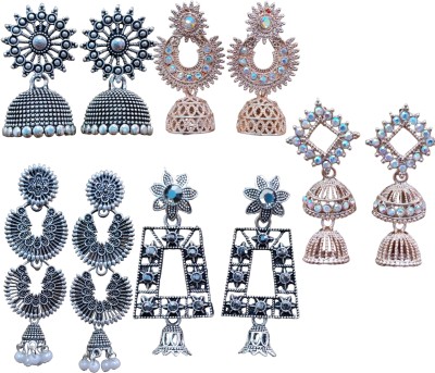 Ruposh Set Of 5 Combo Pearl Style Earrings Girls And Women Alloy Jhumki German Silver Drops & Danglers