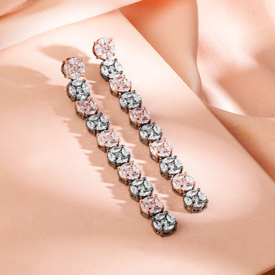 RUBANS Rubans Rhodium Plated Pink & White Cubic Zirconia Studded Drop Earrings Cubic Zirconia Brass Drops & Danglers