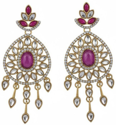 VYORA Royal Style Kundan Chandbali Earrings for Women & Girls White Colour Alloy Chandbali Earring