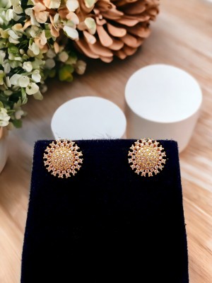 Royal Covering Modernized 1 Gram Gold Plated AD Stone Stud Earring for Women & Girls, Copper, Brass Stud Earring, Earring Set