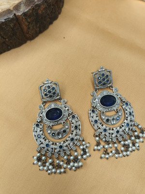 AVNI CREATION Silver Tone Party Wear White Beads Earrings Brass Earring Set