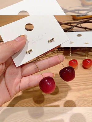 Exotique Cherry Earrings Korean Earrings Cherry For Women Red Colour Bts Collections Acrylic Drops & Danglers