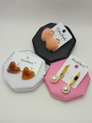Ayzal Orange Brown And White Korean Earrings Combo Beads, Pearl Alloy Earring Set