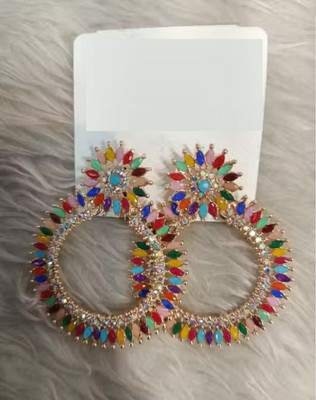 Aditya Fashion Big size heavy material Gold Plated Kundan Multi Colour Earrings Metal Drops & Danglers