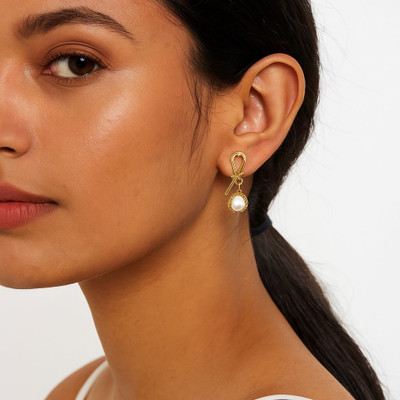 KICHONA GALLERY Kichona Golden Bow Pearl Charm Earrings Stainless Steel Drops & Danglers