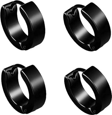 Shree Ju Trending Black Hinged Bali Combo For Men Women Boys Girls Unisex (2 Sets) Stainless Steel Hoop Earring, Huggie Earring, Stud Earring, Earring Set