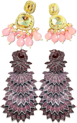 Hernger traders Big_stone_peach01_03 & Peacock-Jhumki-03_01 Cubic Zirconia Alloy Earring Set