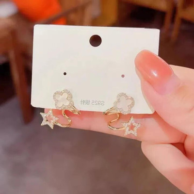 AVR JEWELS Four Leaf Clover Earring for Women Latest Zircon Flowers Pentagram Stud Earrings Alloy Drops & Danglers