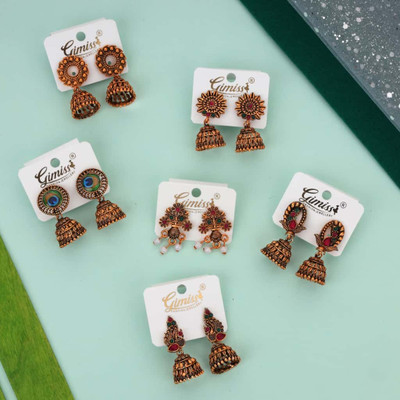 Gimiss Traditional Ethnic Gold Jhumka Earrings Set with Stones Alloy Drops & Danglers, Hoop Earring, Jhumki Earring, Stud Earring, Rhinestone Studs