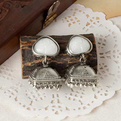 Teejh Karnavati Silver Oxidised White Alloy Drops & Danglers