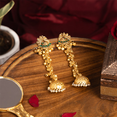 SheStore Traditional Peacock Long Jhumka Earrings Alloy Chandbali Earring