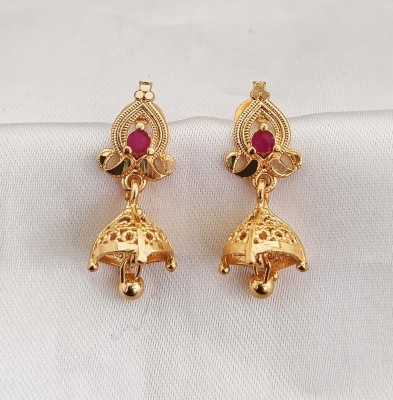 Kowsalya Gold Covering KGC_Mesai Jimiki Red Raindrop Dangle,Sterling Silver Plated Gold,Women's Earring Crystal Bronze Drops & Danglers