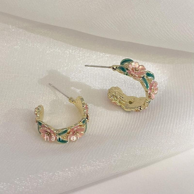 Onuyx Onuyx Korean Earrings For Women and Girls/ Pink Flower Shape Stud Balie Alloy Stud Earring
