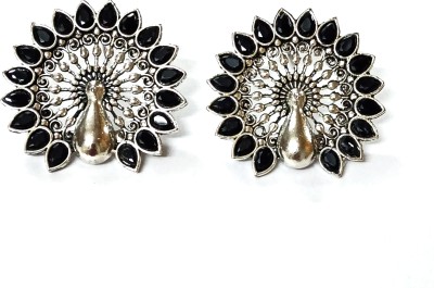 Muccasacra Daily wear BLACK stone Peacock style Agate Alloy, Metal, German Silver, Stone Stud Earring