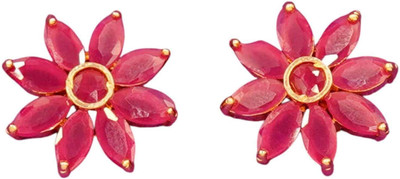 SMILONA Rosy Petal Stud Earrings Gold Toned for Girls, Beautiful Earrings for Women Brass Stud Earring