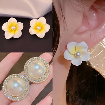 BLINGEE Korean Earrings Combo For Women Girls Floral Flower Stylish Trending Trendy Pearl, Crystal, Cubic Zirconia, Diamond Alloy Earring Set, Stud Earring