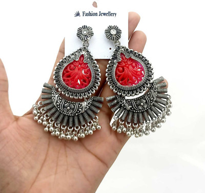 BUY FOR CHANGE LLP Fancy Long Silver Oxidized Earrings Alloy Chandbali Earring
