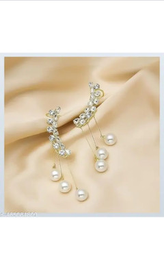 RISHASTYLE AD stone gold plated with long chain pearl earrings Zircon Alloy Drops & Danglers, Jhumki Earring