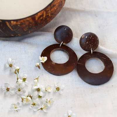Onearth Coconut Shell Earrings for Women & Girls | Round Drop Earrings Shell Drops & Danglers