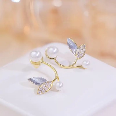 Onuyx Onuyx Korean Earrings For Women & Girls /Double Leaf Stone Studded Earring Zircon Alloy Drops & Danglers