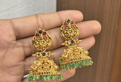Vadhu jewels Gold plated Heavy Antique Jhumkka Earrings for Brides/girls/women Beads Brass Jhumki Earring