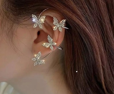 Vembley Silver Studded Butterfly Ear Climber Ear Cuff For Women/Girls Cubic Zirconia Alloy Cuff Earring