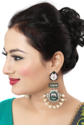 VATSALYA creation Meenakari Lotus Long Mehandi plating Alloy Drops & Danglers