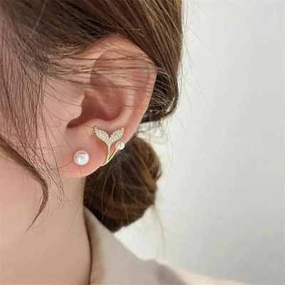 NKS Korean New Light Zircon Fishtail Pearl Stud Earrings For Women and Girls Alloy Alloy Stud Earring