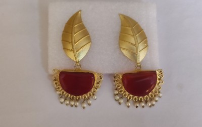 Jewelznme Red Earrings leaf Pattern Matte Alloy Earring Set