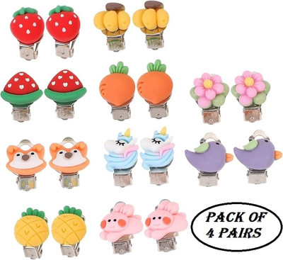 Kela devi 4 Pairs of No Pierced Cute Cartoon Acrylic Clip-on Earring