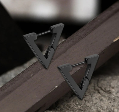 MAATRCHAAYA Piyush Enterprises Stylish Black Unisex Triangle Hoop Stud Earrings Stainless Steel Hoop Earring