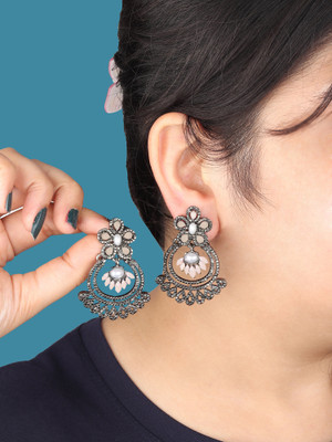 Arti creations Party Wear Korean Black Plated Pearl & Stone Beaded Earrings Cubic Zirconia Alloy, Stone Chandbali Earring, Hoop Earring, Drops & Danglers