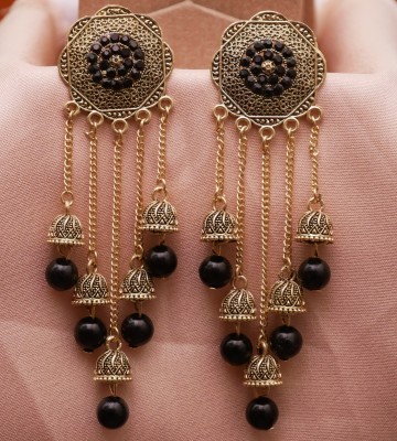 RAJ JEWELLERY Traditional Bridal Black Color Oxidized Big Chain Jhumka Earrings for Girls Diamond Alloy Jhumki Earring, Drops & Danglers, Chandbali Earring