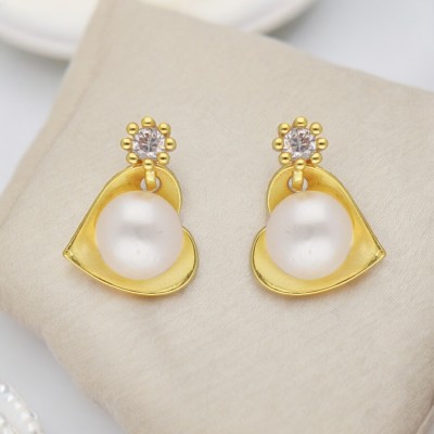 Sri Jagdamba Pearls Love Pearl Earrings Cubic Zirconia Stone Stud Earring