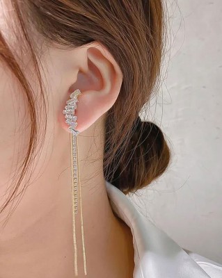 Vembley Korean Long Crystal Studded Drop Earrings For Women/Girls Cubic Zirconia Alloy Drops & Danglers