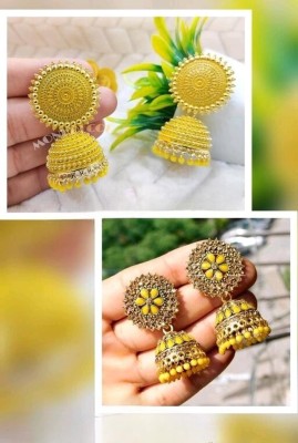 TANLOOMS Ani & Kundan-Yellow, Trendy Designs Jhumka Combo Pack of 2 Different Design Alloy Jhumki Earring, Earring Set