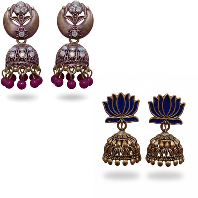 YOUAMI Lotus Jhumki Earrings For Girls & Womens | Beads Brass Jhumki Earring