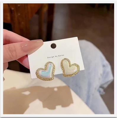 RV YUWON Heart Shaped Princess Pearl Stud Earrings Cubic Zirconia Alloy Stud Earring
