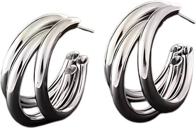 FOGGMART Big Silver Kanbali Hoop Earrings for Girls & Women (Pack of 2) | Rust-Free Stainless Steel Hoop Earring, Earring Set