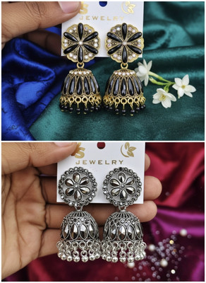 Friendia Enterprise Black and Silver Oxdized Jhumka Earrings Combo Alloy, Brass Jhumki Earring