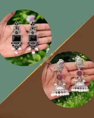 DANGAR ENTERPRISE Silver Oxidised Earrings Collection Pairs Designer & Traditional Patterns Alloy Stud Earring