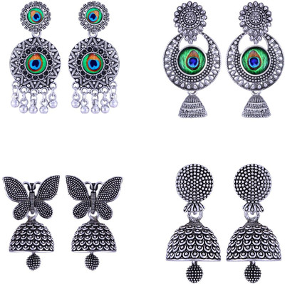 VIGHNAHARTA Antique Oxidised Jhumka Earring Combo set (4 Pair Earring) German Silver Jhumki Earring