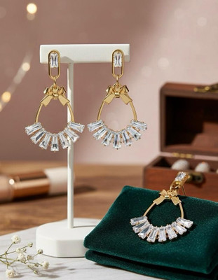 CharmsByChandra Korean Designer Gold-Plated Crystal Hoop Earrings Bow Design for Women & Girls Crystal Alloy Drops & Danglers, Hoop Earring