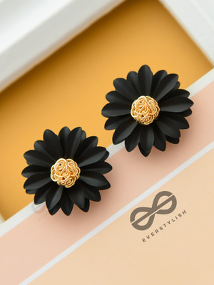 Officially Gorgeous Officially Gorgeous by Everstylish Black Floral Stud Earrings for Women Alloy Drops & Danglers