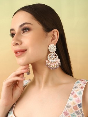 Priyaasi Pale Pink and Ash Combo Floral Earrings Brass Chandbali Earring