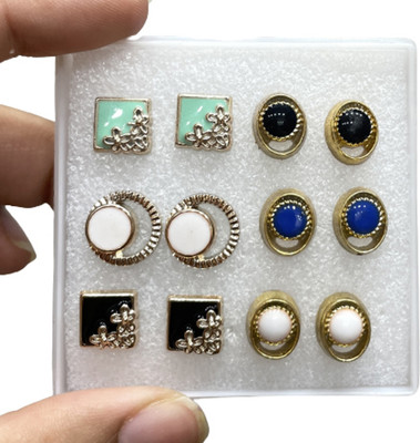 jsv cahira PEARL MULTICOLOR EARRING PACK OF 3 PAIR 02 Alloy Stud Earring