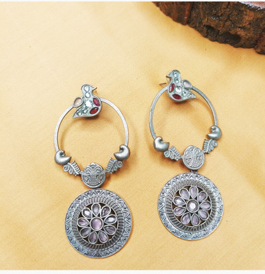 AVNI CREATION Silver Plated Lilac Silver Bird Floral Earrings Brass Earring Set