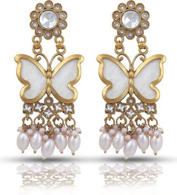 jodira 18K Gold Plated Butterfly Kundan Pearl Dangler Earrings Pearl Brass Drops & Danglers